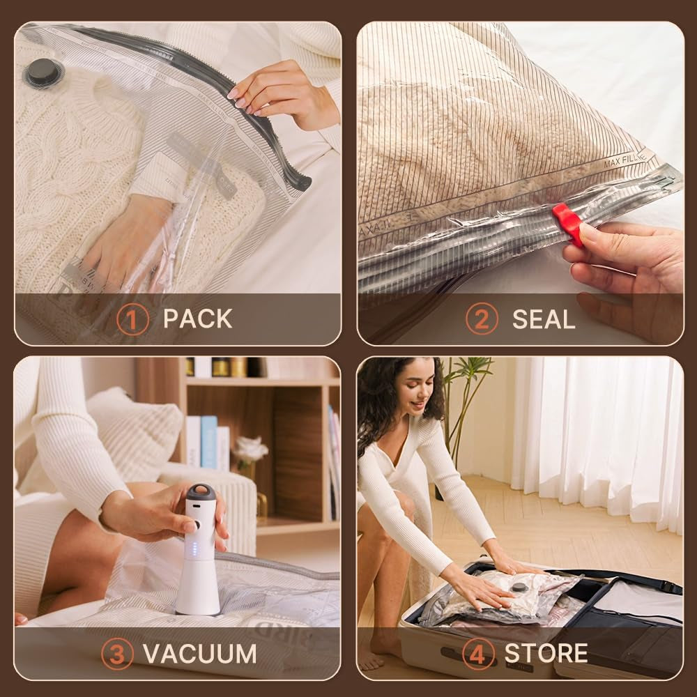 Travel Vacuum Bags with Rechargeable Pump, 15 Combo Tarvel Size