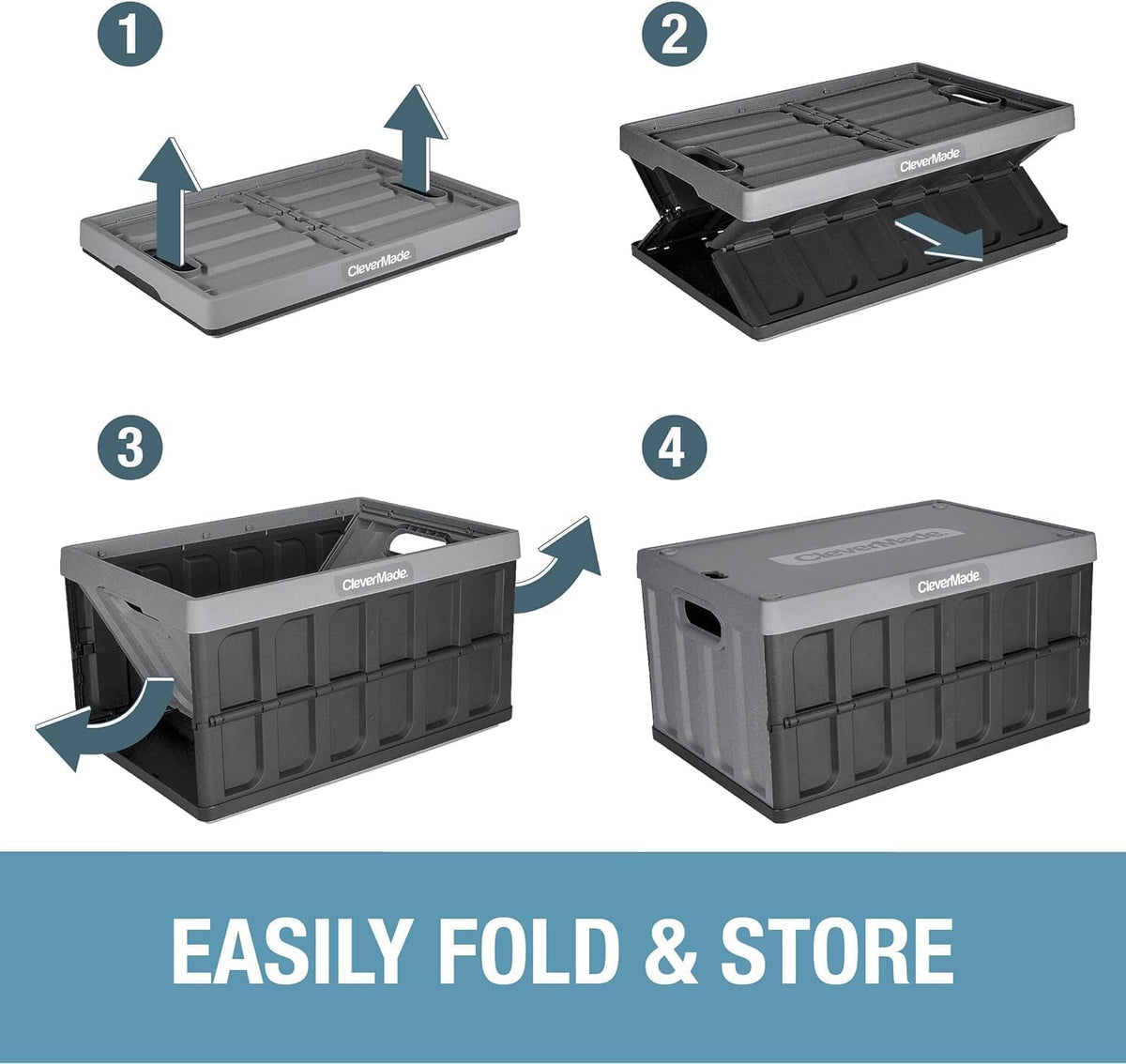Collapsible Storage Bins with Lids, 46L 3 Pack, 75 Lb, Stone