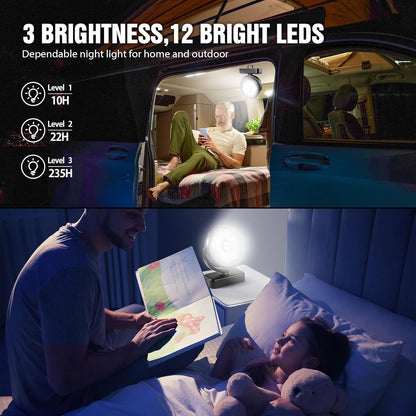 Portable Camping Fan with LED Lantern- 40H Work Time Rechargeable