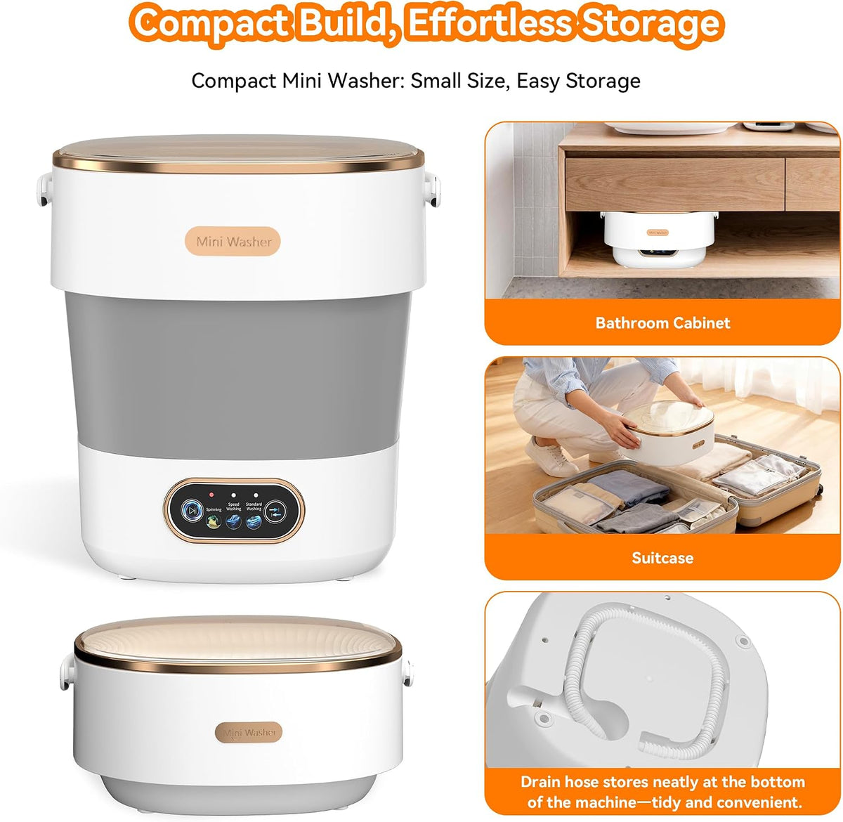 Portable Washing Machine, Folding 20L Mini Washer and Spin-Dryer