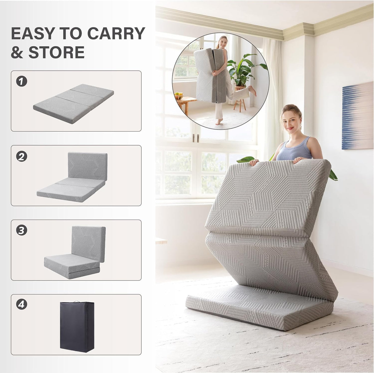 Twin Trifold Mattress, 4 Inch Foldable Gel Memory Foam Mattress