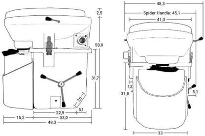 Self Contained Composting Toilet with Close Quarters Spider Handle Design