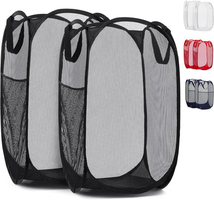 Mesh Pop-Up Hamper Collapsible with Side Pocket 2-Pack