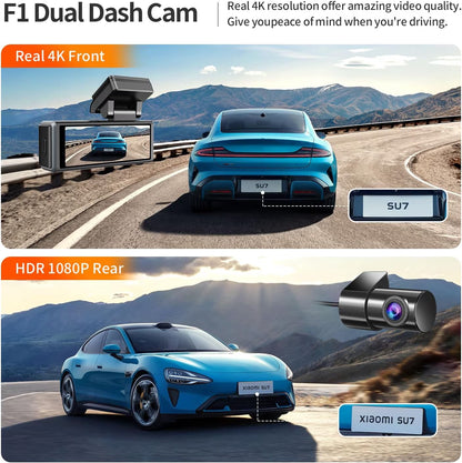 4K Front and Rear Dual Dash Cam with Wi-Fi and Mobile App Integration