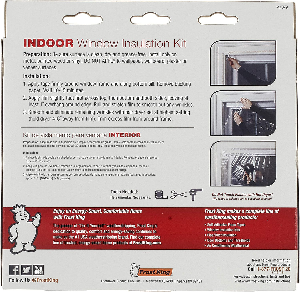 V73/9H Indoor Shrink Window Kit 42 62-Inch, Clear, 9-Pack