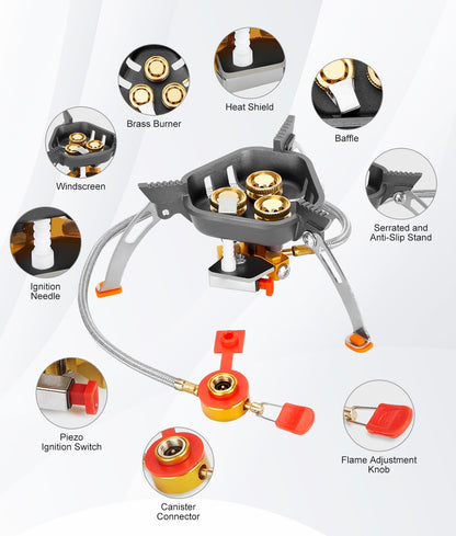 7200W Windproof Camp Stove, Camping Gas Stove with Piezo Ignition