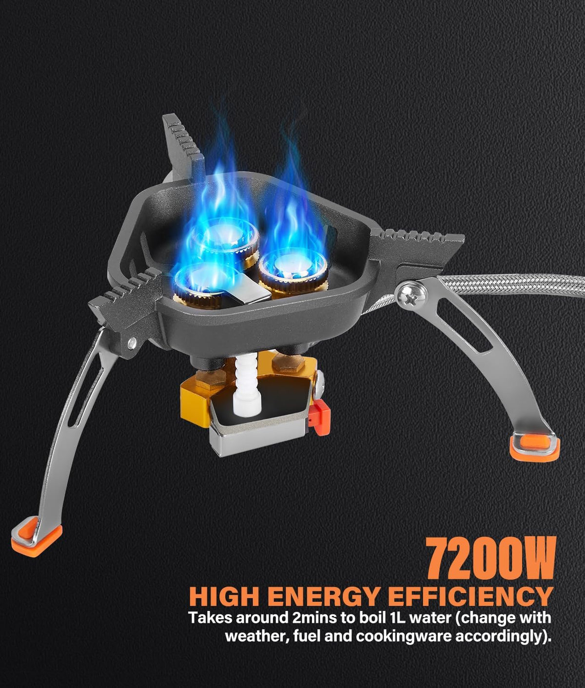7200W Windproof Camp Stove, Camping Gas Stove with Piezo Ignition