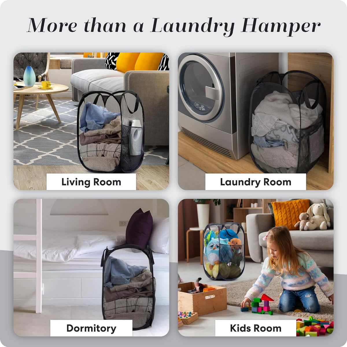 Mesh Pop-Up Hamper Collapsible with Side Pocket 2-Pack