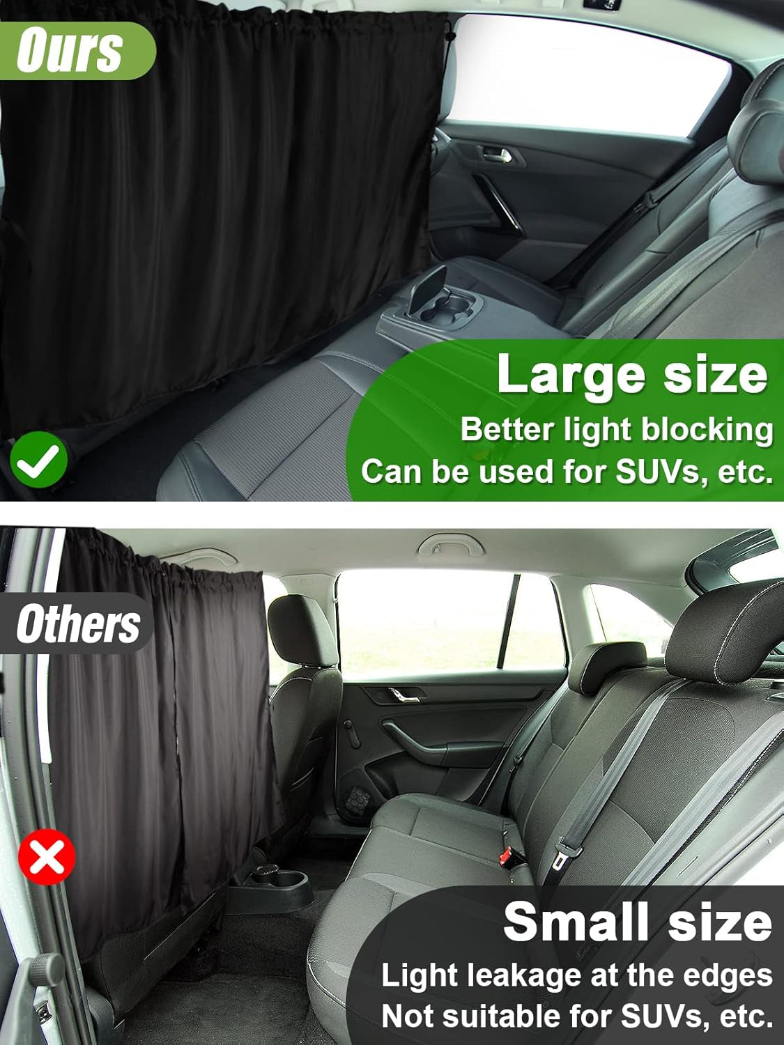 Car Divider Curtain, Wide Blackout for Sedans, Suvs & Vans