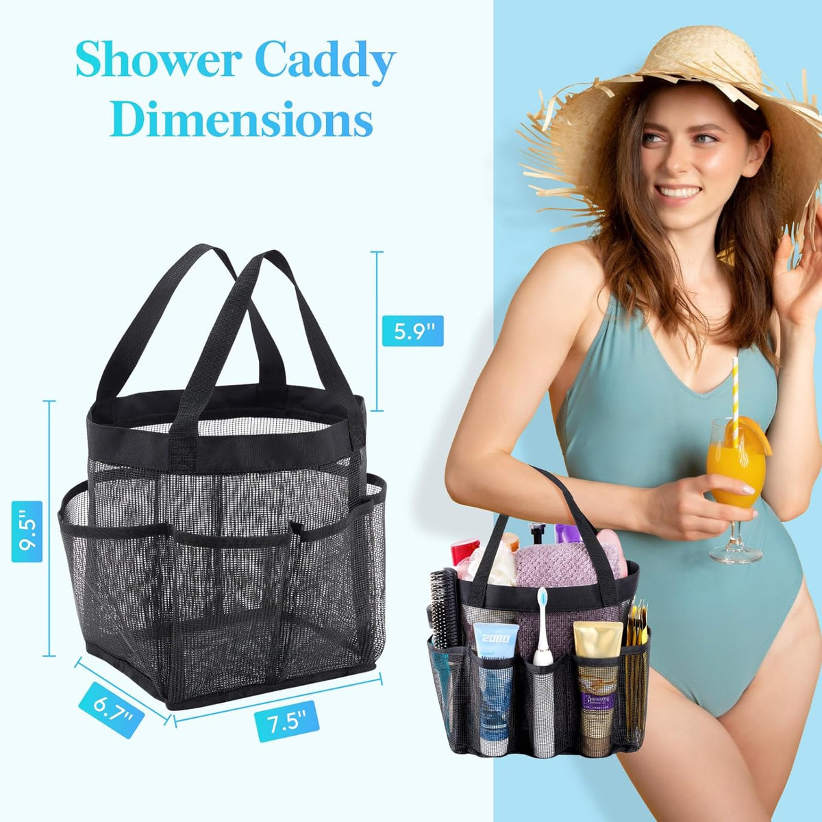 Mesh Shower Caddy Portable, Dorm Room Essentials, 1 Pack, Black